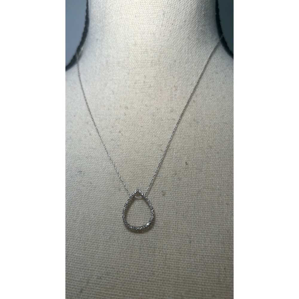 Italy 925 Sterling Silver Teardrop Necklace 18" CZ Pavé Open Pear Pendant